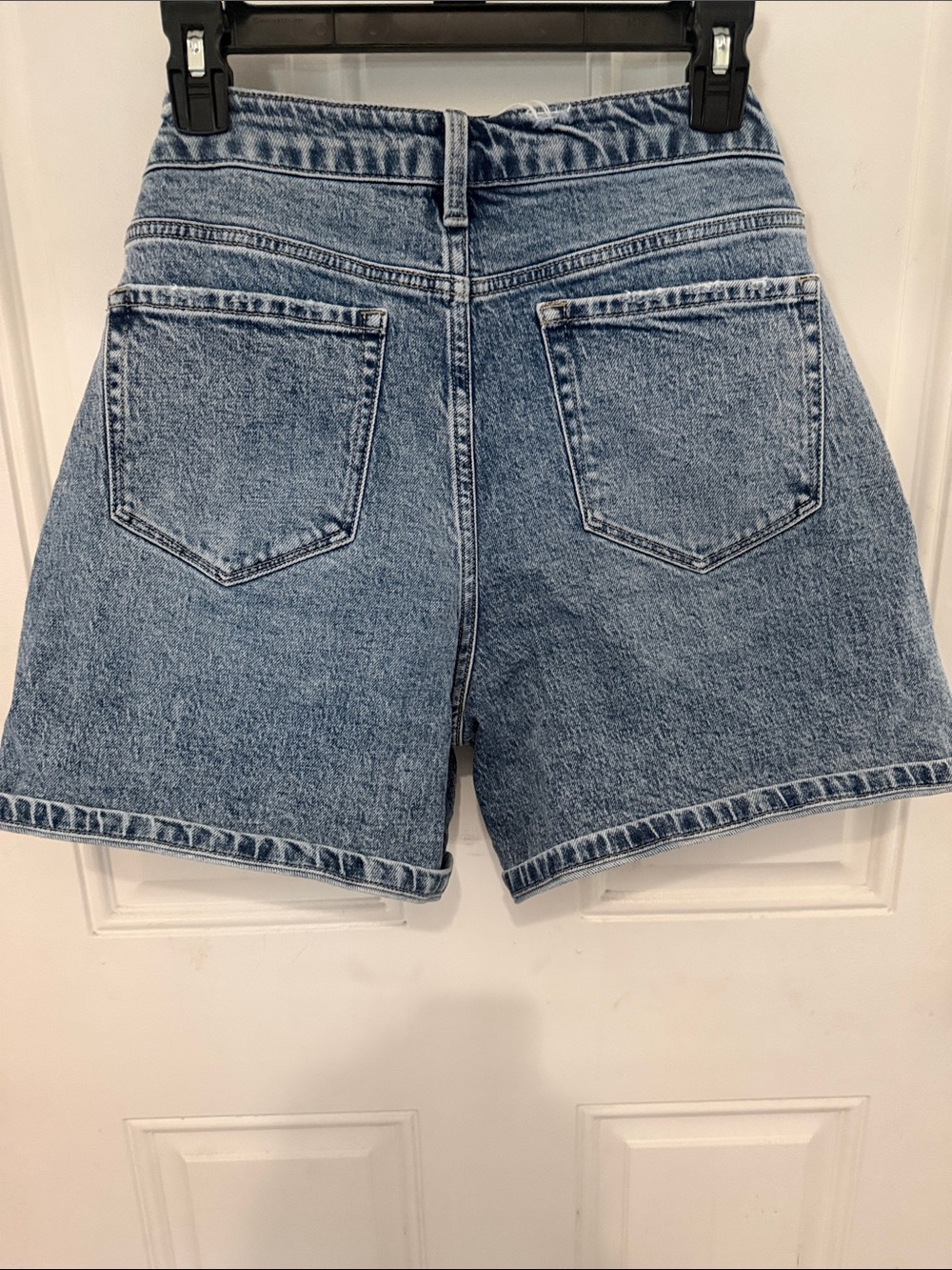 High-Rise Light Blue Denim Jean Shorts with Patch Pockets - Picture 2 of 2